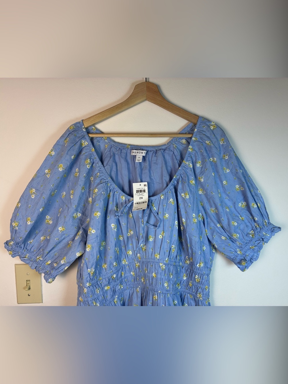 And Now This Blue Floral Midi Dress Tiered Puff Sleeve 2X Milkmaid Coquette NEW - Picture 11 of 12